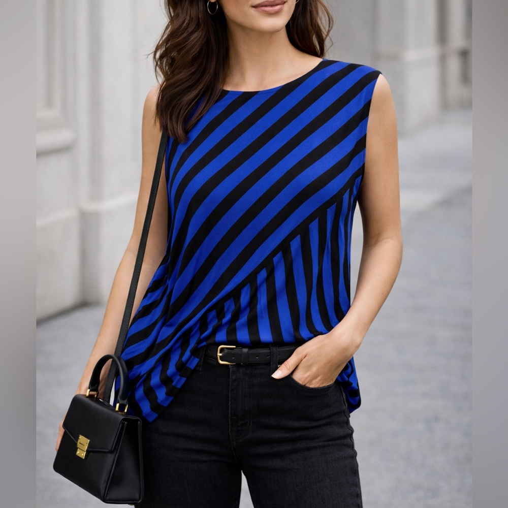 Striped Blue and Black Women's Top